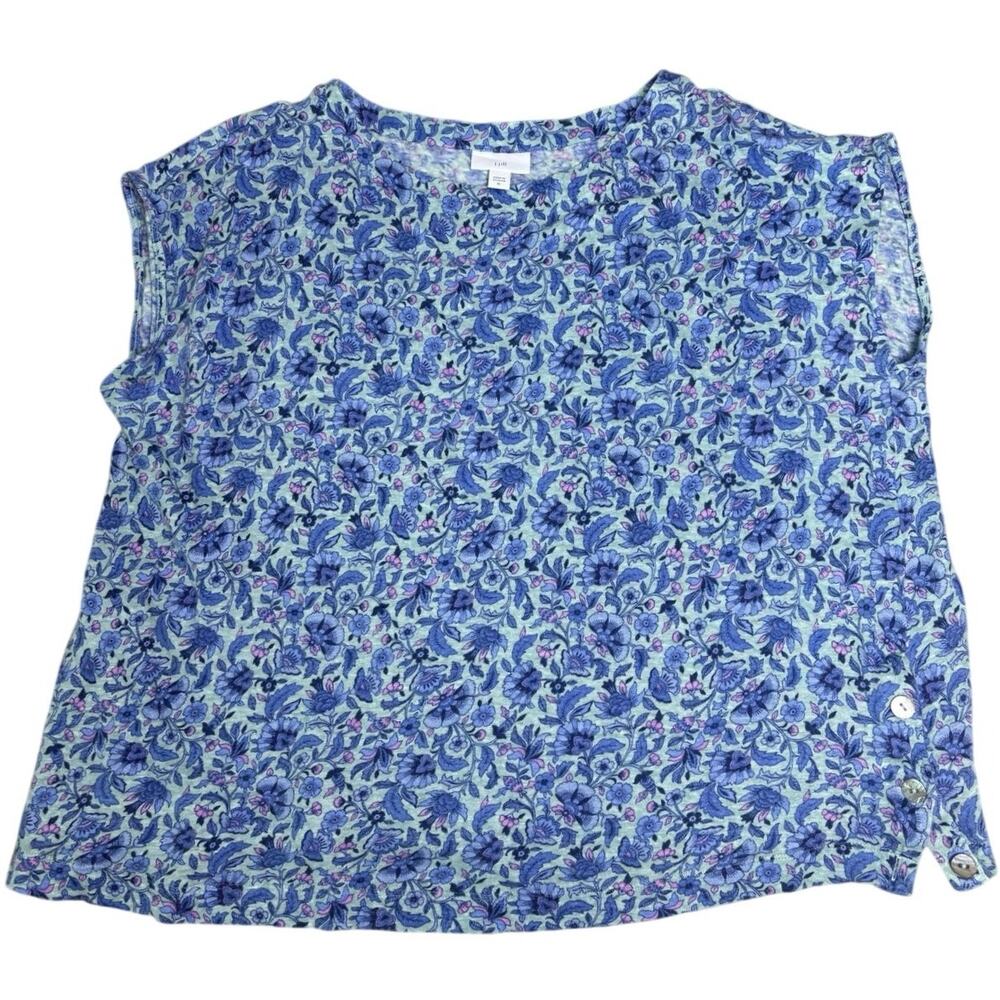 J.Jill Women’s XL Floral Sleeveless Top Blue Purple Mint Side Button Blouse
